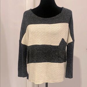 Molly Bracken Charcoal & Cream Striped boxy Sweater 3/4 Length sleeves ONE SIZE